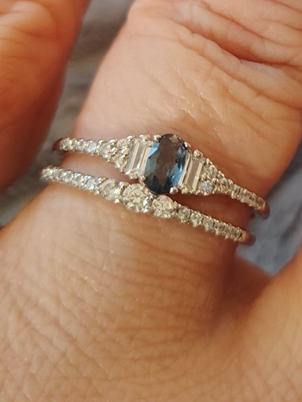 PRIMROSE Fine Silver Plated Cubic Zirconia Blue Nano Stone Band Size 7